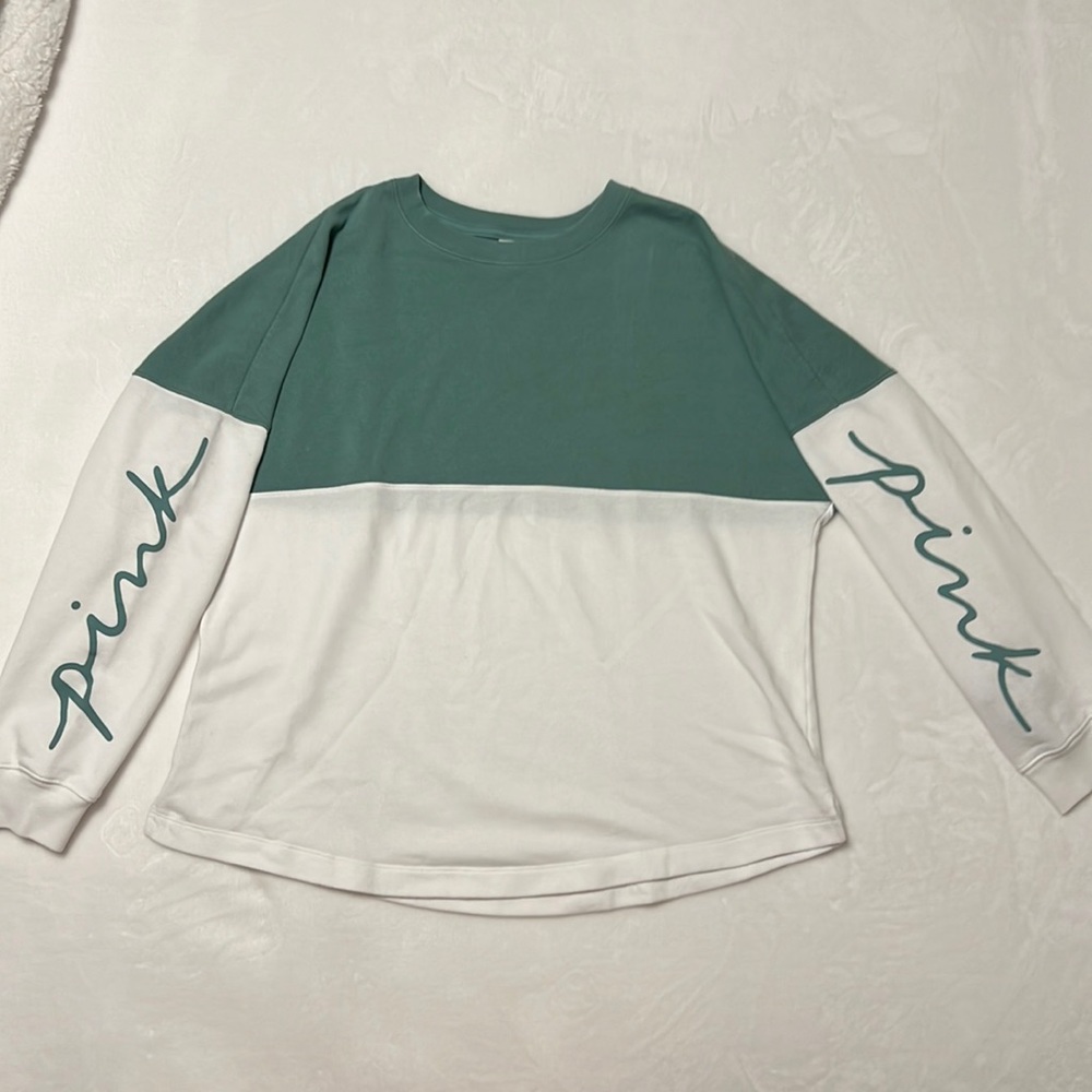White and teal Pink by Victoria Secret oversized crew neck